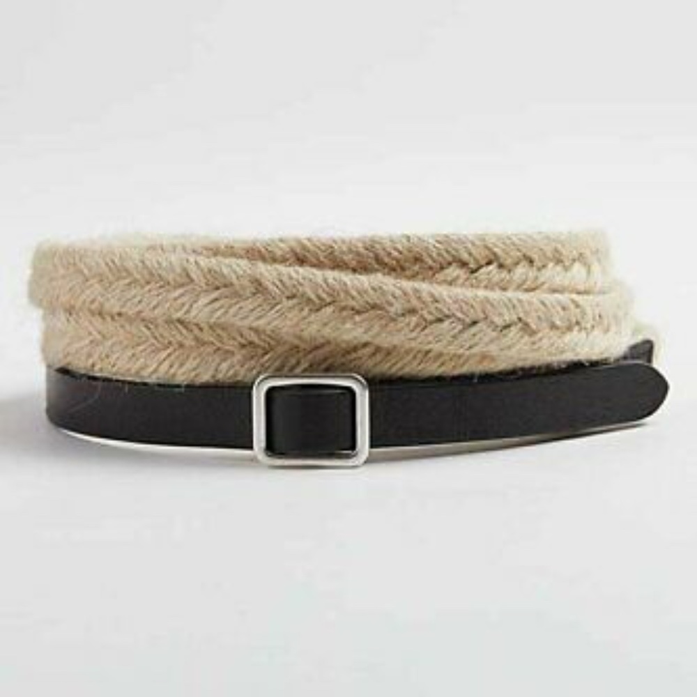 J Jill Natural Jute & Leather Double Wrap Belt